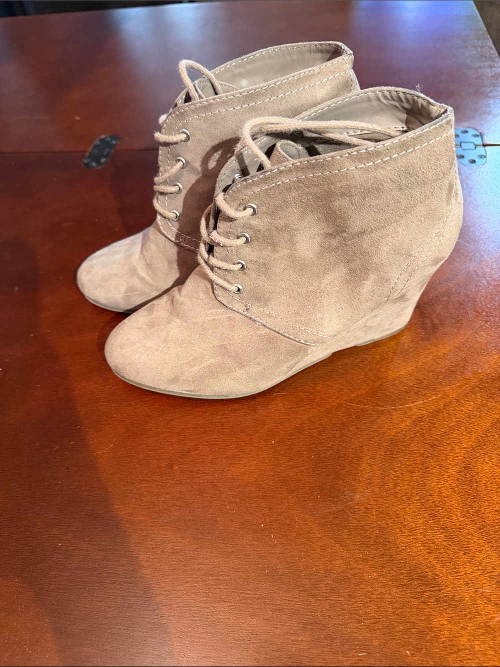 a.n.a Taupe Suede Lace-Up Wedge Booties